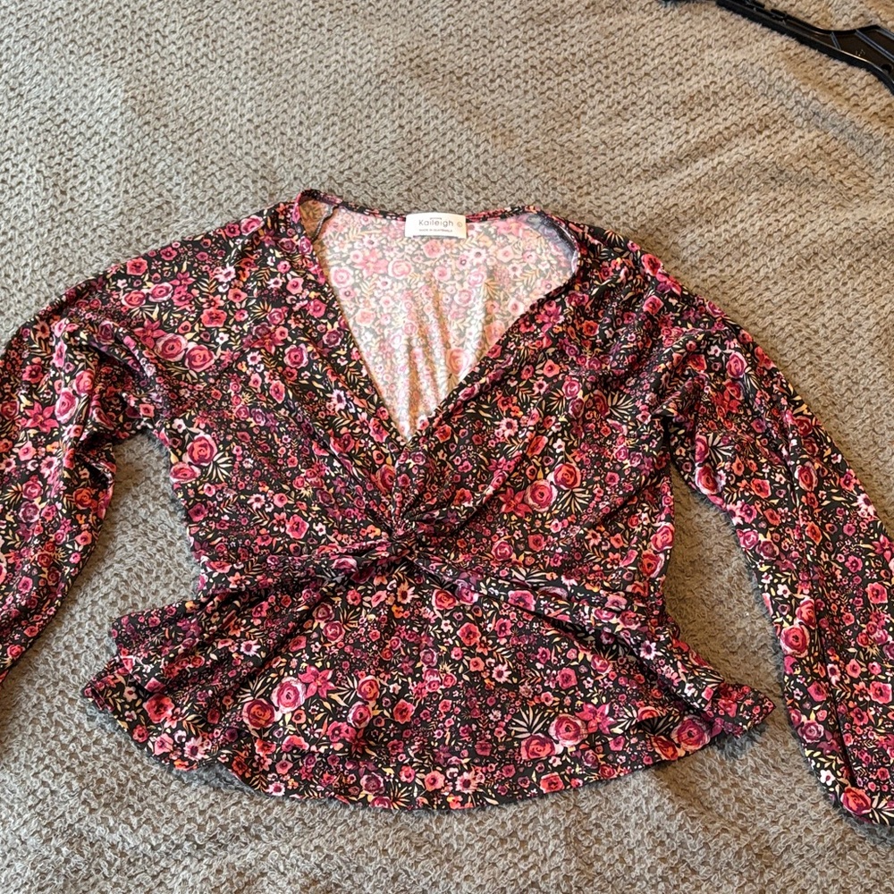 Kaileigh Floral Wrap Blouse - Pink and Black